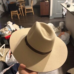 Stylish Cream Flat brim is Hat with Brown Band